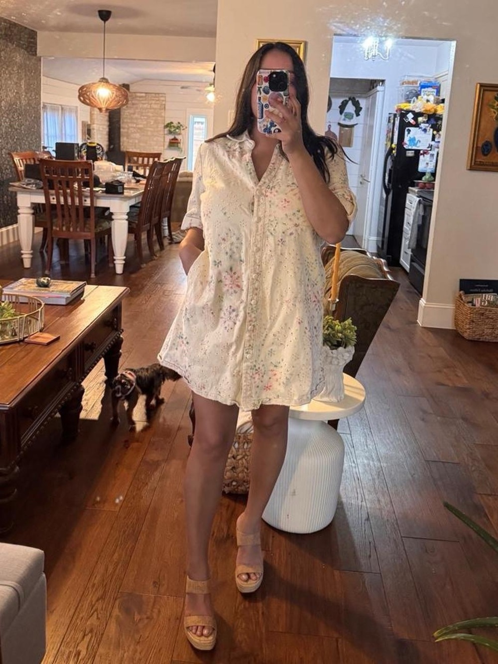 Solitaire Cream Floral Button-Up Mini Dress